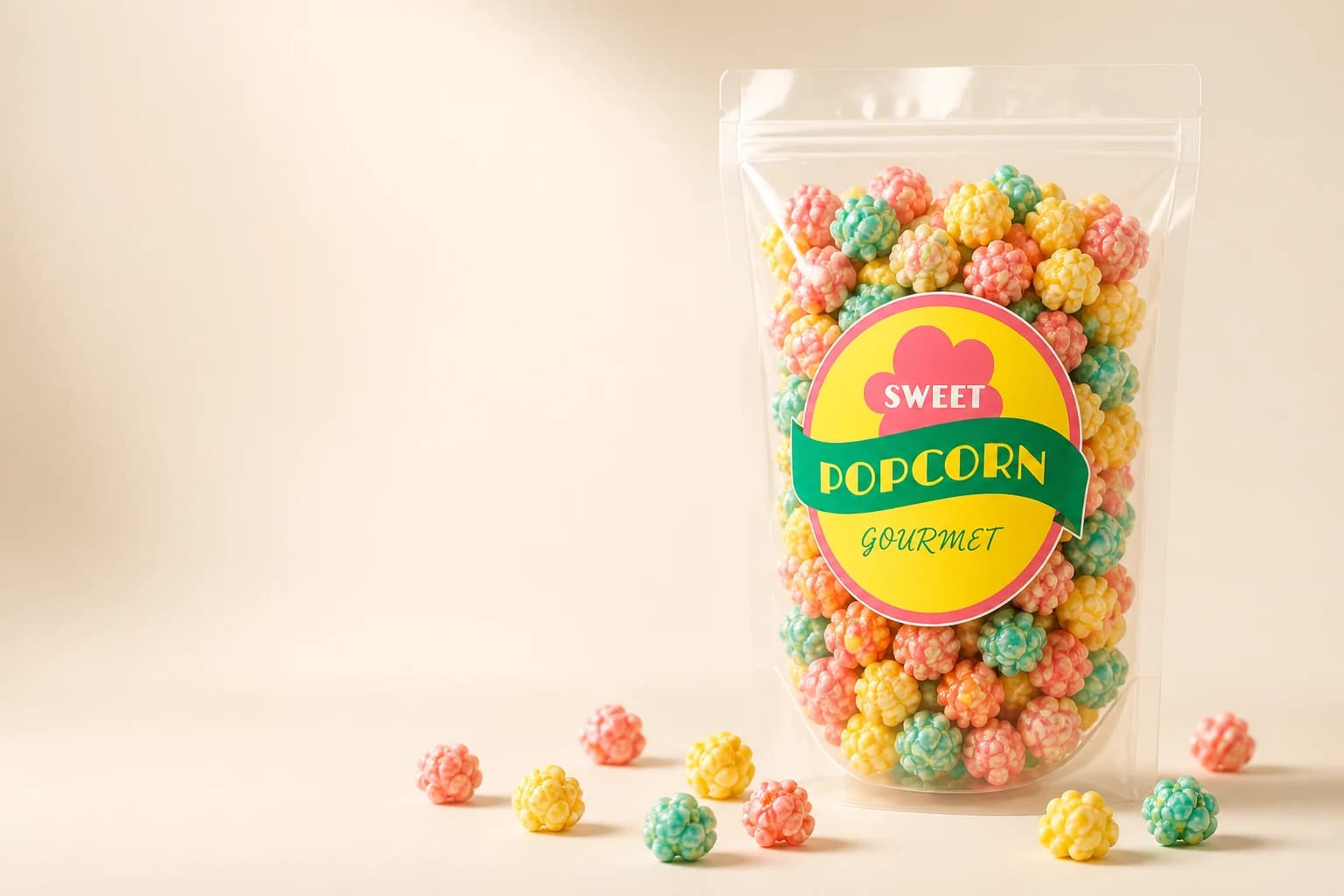Embalagem da Sweet Popcorn Gourmet com a identidade criada pela VIA