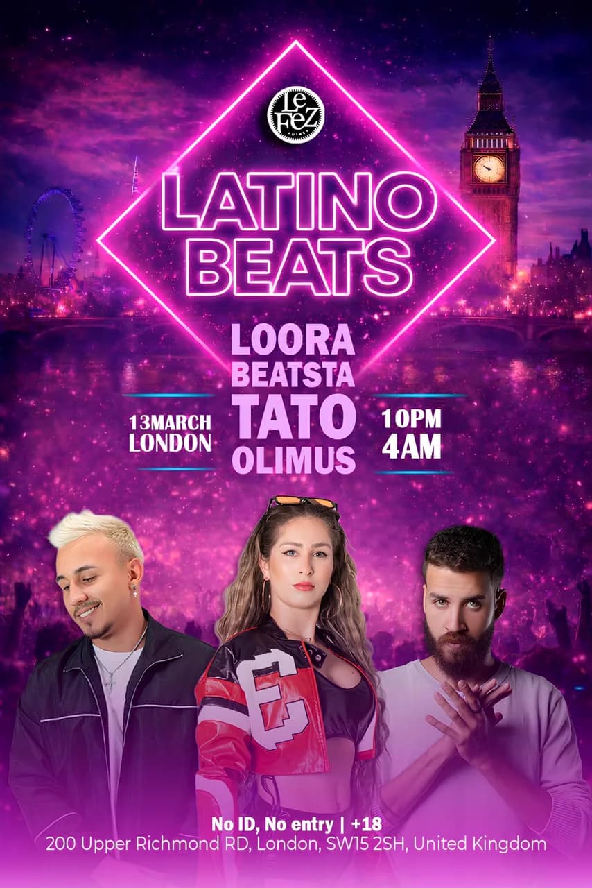 Panfleto Latino Beats criado para evento em Londres